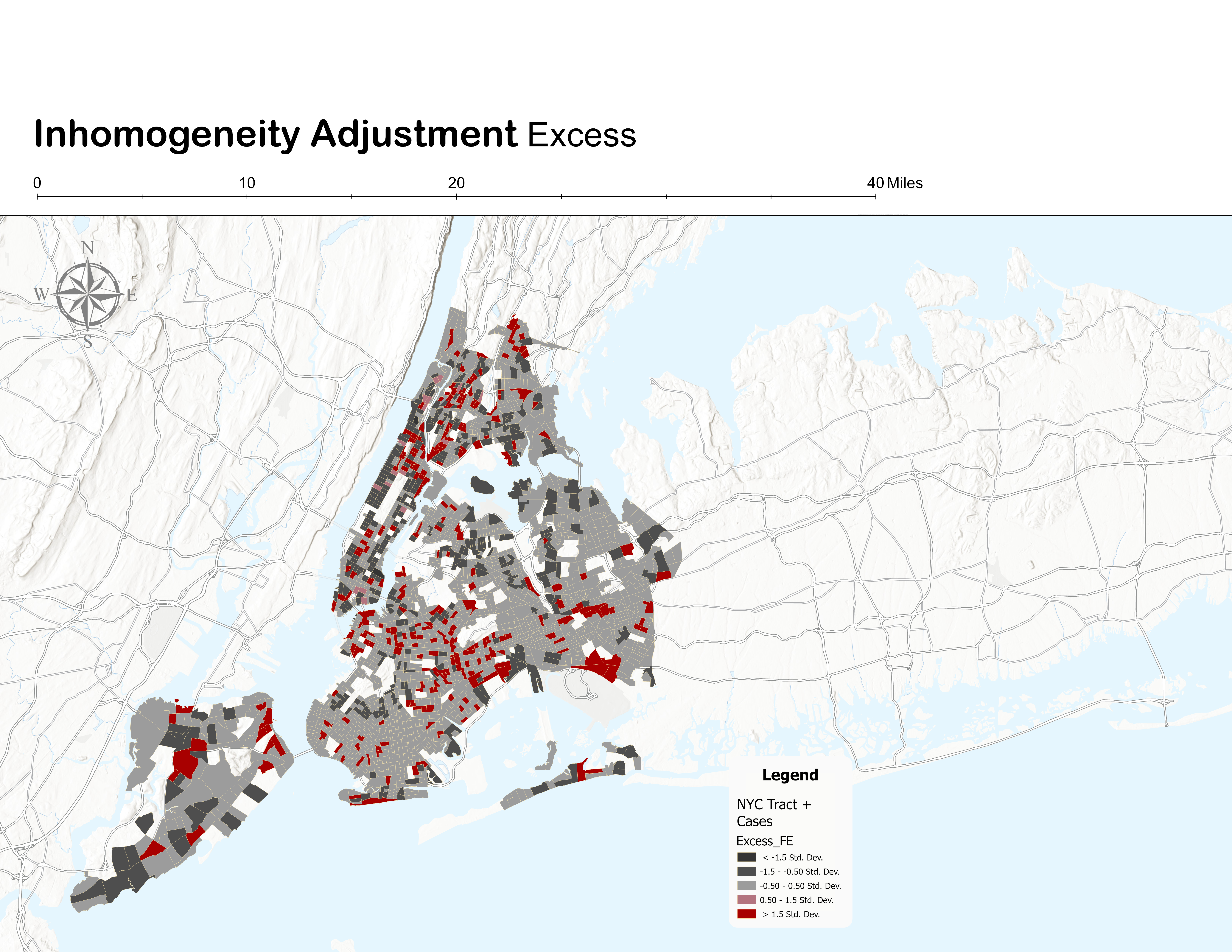 Inhomogeneity Adjustment — Excess incidents map NYC